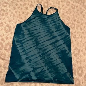 blue tie die print athletic tank top